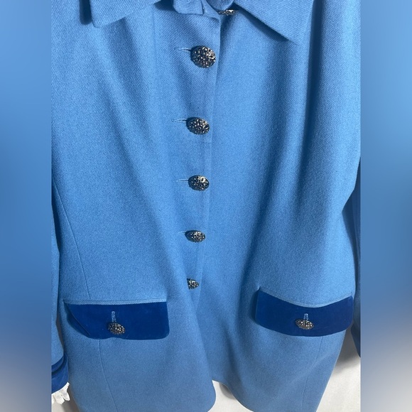 Vintage Ivana Wool Blazer Blue Velvet Trim Lace Cuff Size 18 Made in USA - Picture 5 of 9